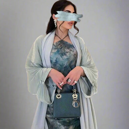 Bright Satin Cardigan Open Abaya Dress