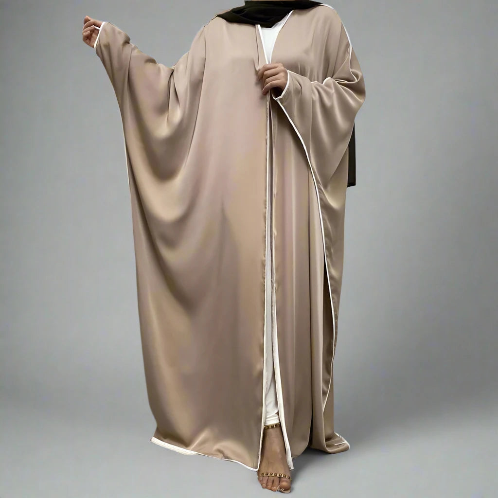 Cardigan en satin à manches chauve-souris, robe ouverte Farasha Abaya pour femmes musulmanes