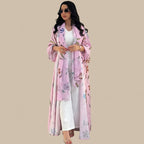 Muslim Women Printed Cardigan Open Abaya Dress With Matching Hijab #25252