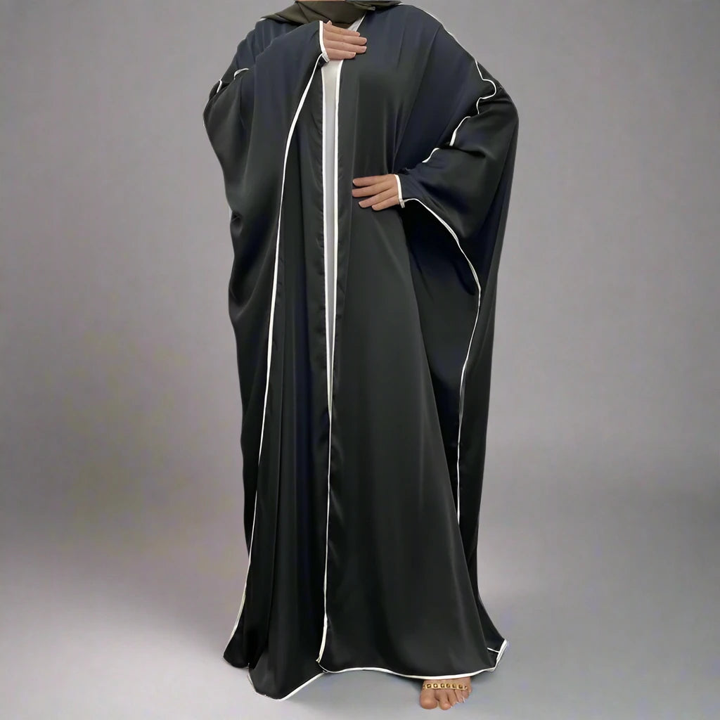 Cardigan en satin à manches chauve-souris, robe ouverte Farasha Abaya pour femmes musulmanes