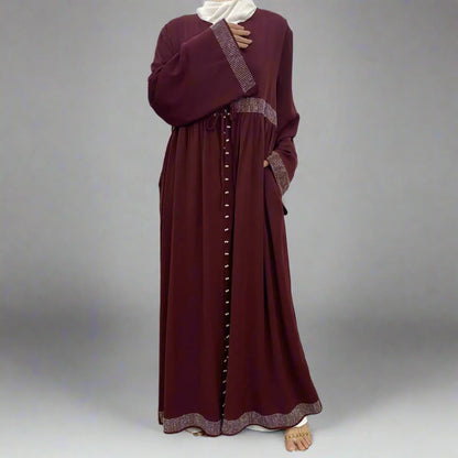 Robe Abaya ouverte en cardigan avec perles strass Hotfix pour femmes musulmanes