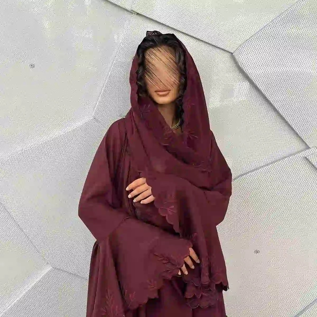 Embroidery Flare Sleeve Cardigan Open Abaya Dress #25232