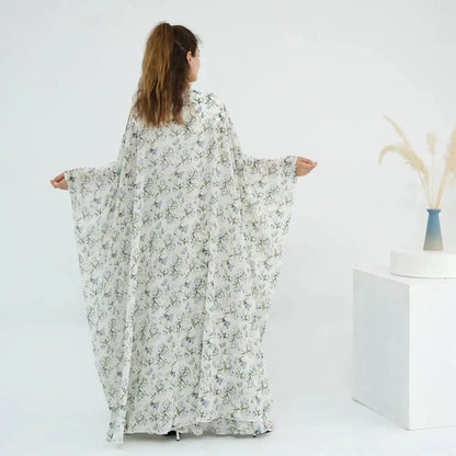 Ensemble 2 pièces en mousseline de soie imprimée, robe abaya ouverte avec jupe #251031
