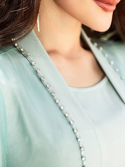 Ensemble 2 pièces avec strass cousus à la main, robe abaya ouverte et robe intérieure #255188