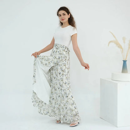 Ensemble 2 pièces en mousseline de soie imprimée, robe abaya ouverte avec jupe #251031