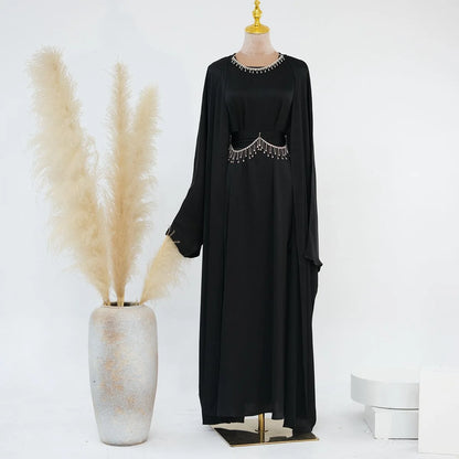 Ensemble 2 pièces en satin froissé, robe abaya ouverte #24806