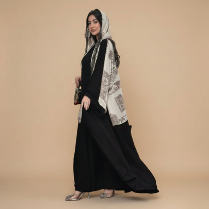 Muslim Women Patchwork Lace Open Abaya Dress With A Matching Hijab #26304