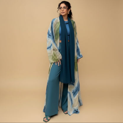 Muslim Women Open Abaya Dress With A Matching Hijab #26M289