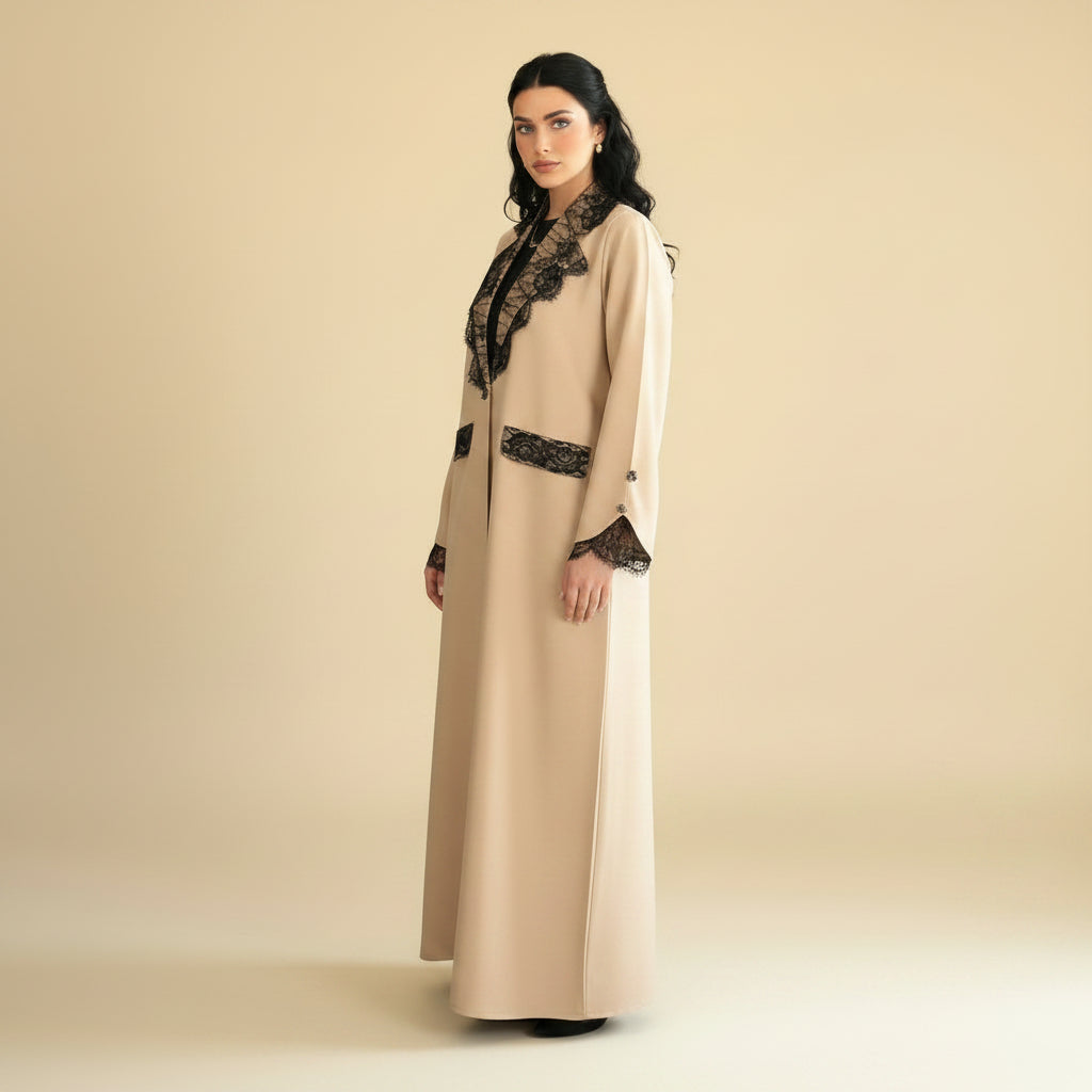 Muslim Women Lace Cardigan Open Abaya Dress #26M298