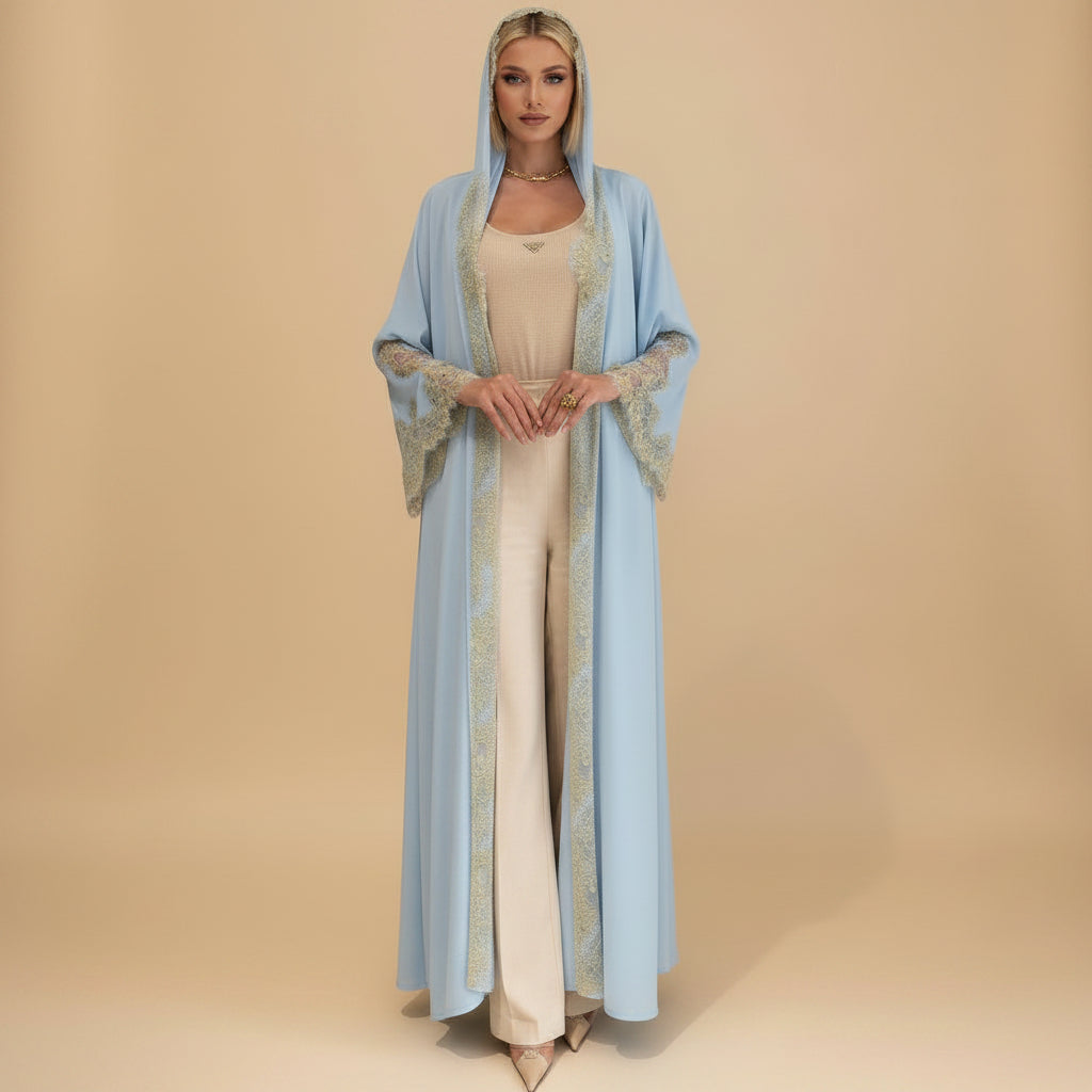 Muslim Women Nida Lace Cardigan Open Abaya Dress #261311