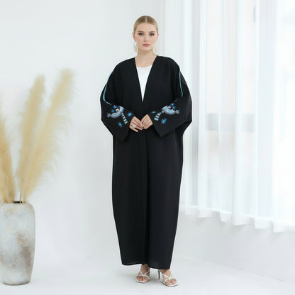 Magnifique robe abaya ouverte en cardigan brodé #24876