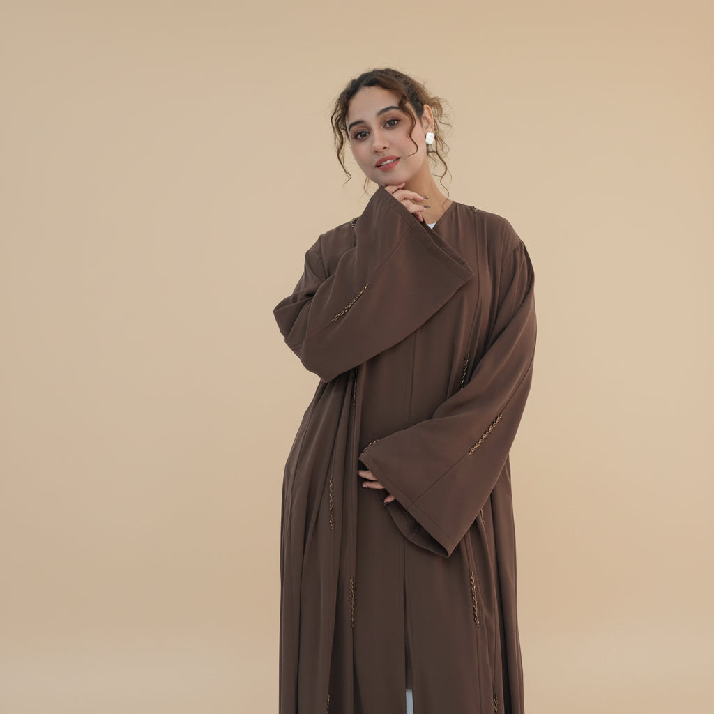 Hand beading Open Abaya Dress For Women - Coffee/Black/Dark Gray/Pink - #261106
