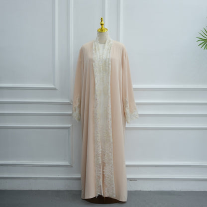 Muslim Women Nida Lace Cardigan Open Abaya Dress #261311