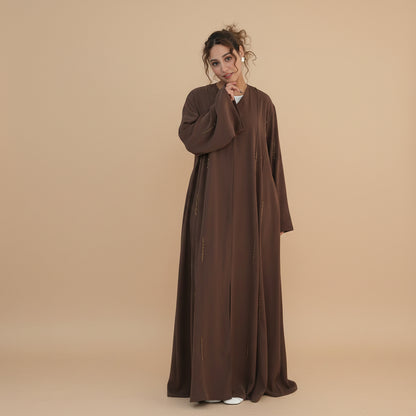 Hand beading Open Abaya Dress For Women - Coffee/Black/Dark Gray/Pink - #261106