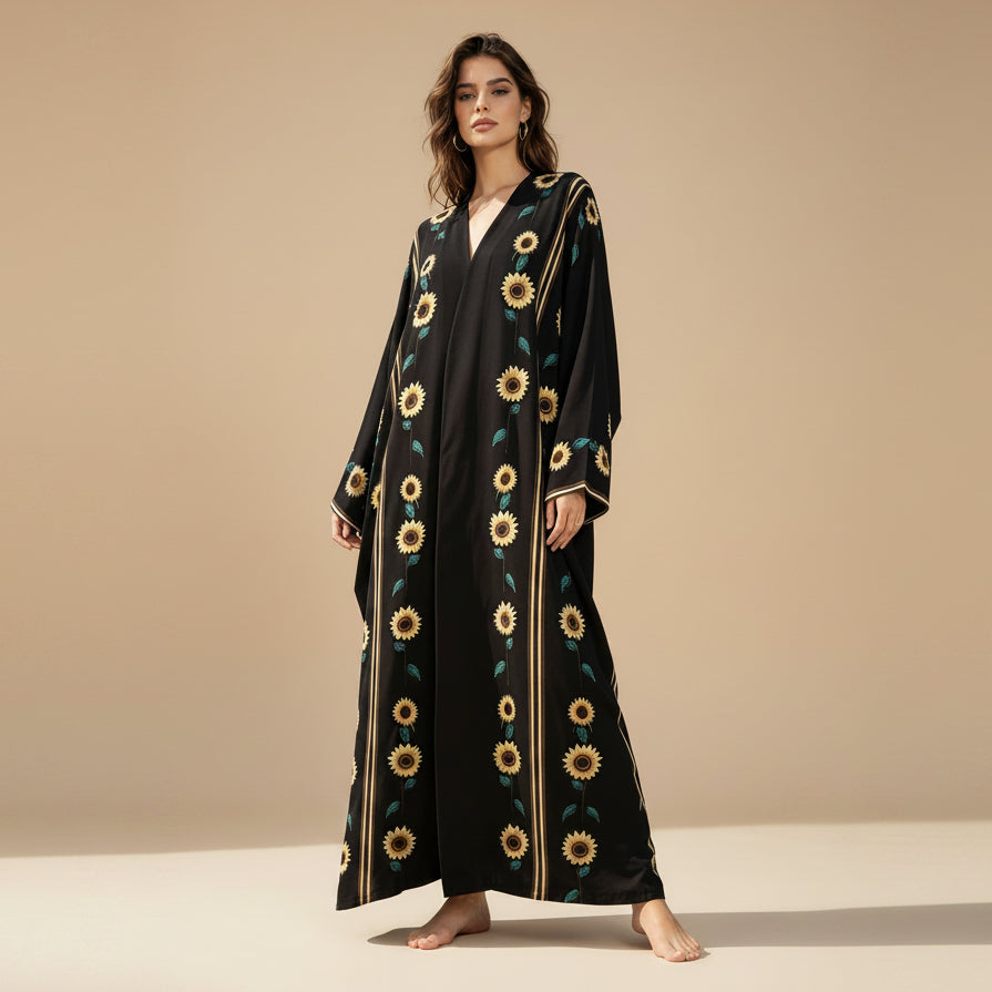 Muslim Women Printed Cardigan Open Abaya Dress With Matching Hijab #25254