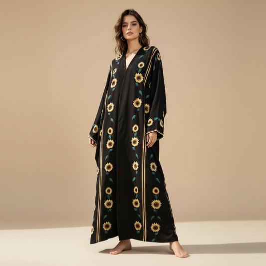 Muslim Women Printed Cardigan Open Abaya Dress With Matching Hijab #25254