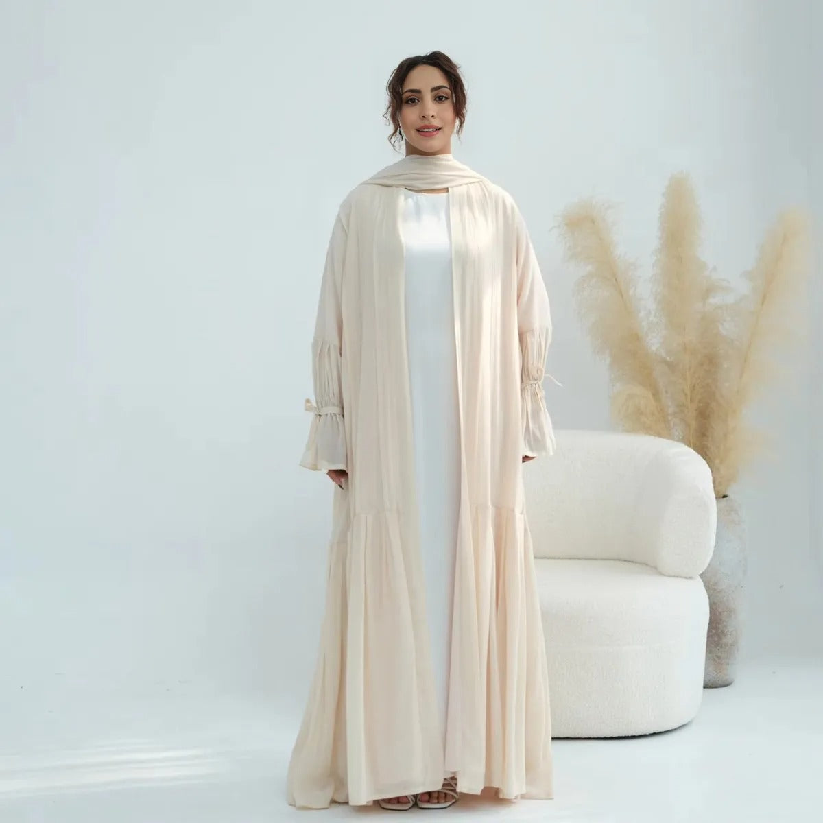 Muslim Women Open Abaya Dress With Lining And Matching Hijab #251139