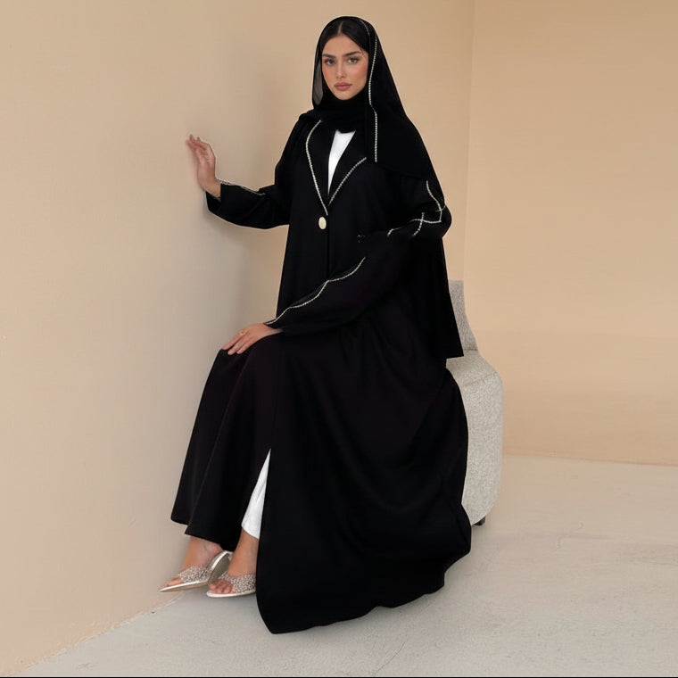 Muslim Women Embroidery Open Abaya Dress With Matching Hijab #26257