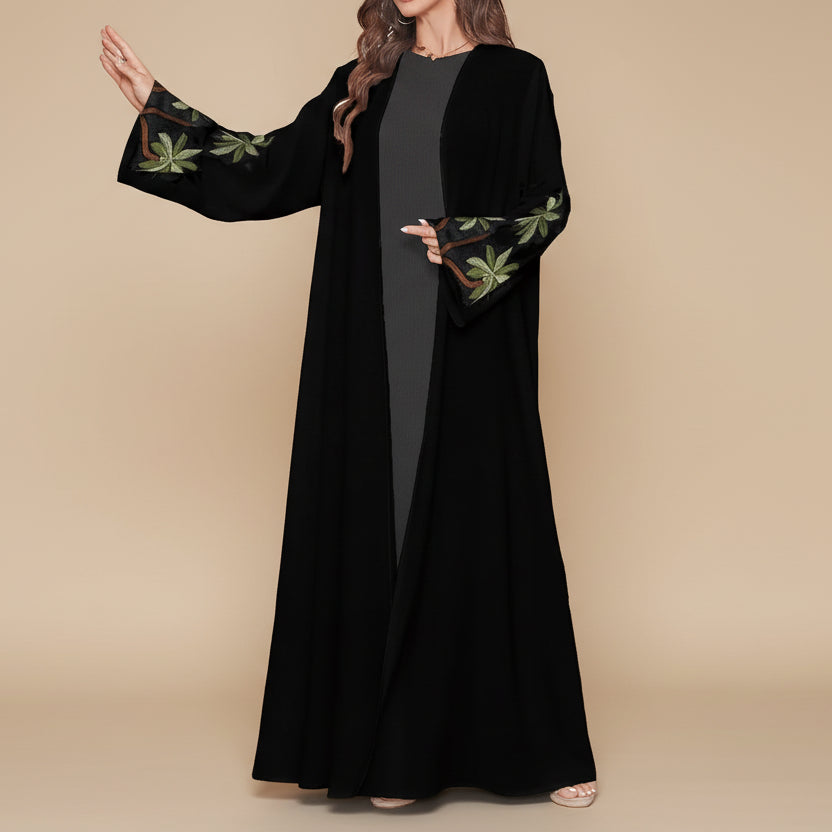 Robe Abaya ouverte en cardigan brodé pour femmes musulmanes