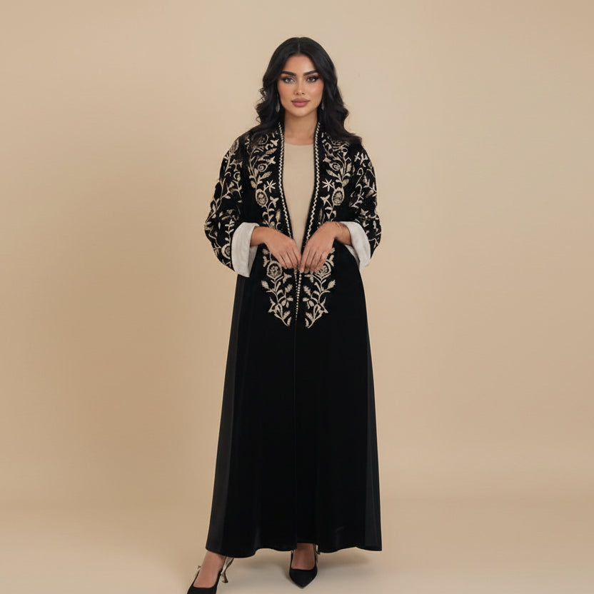 velvet open abaya