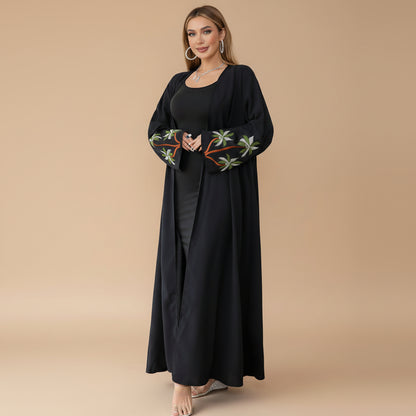 Robe Abaya ouverte en cardigan brodé pour femmes musulmanes