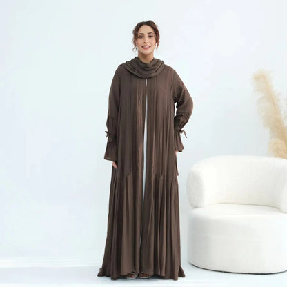 Muslim Women Open Abaya Dress With Lining And Matching Hijab #251139