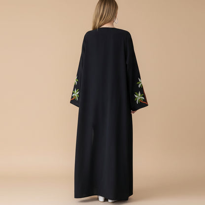 Robe Abaya ouverte en cardigan brodé pour femmes musulmanes