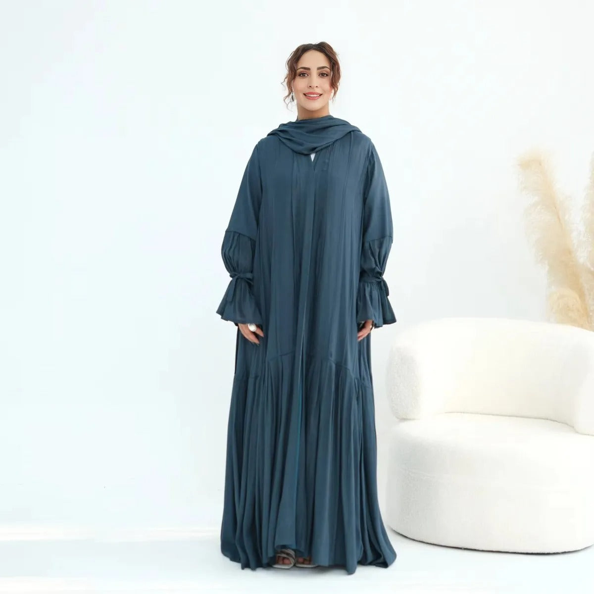Muslim Women Open Abaya Dress With Lining And Matching Hijab #251139