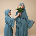 Robe Abaya ouverte assortie en mousseline de soie à 3 couches pour mère et fille musulmanes avec foulard hijab