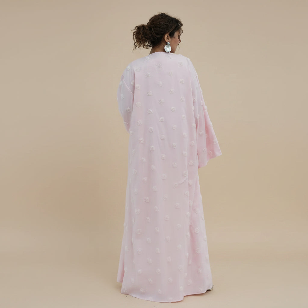 Muslim Women 3D Floral Embellishments Double Layers Open Abaya Dress With Hijab #261187
