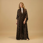 Muslim Women Polka Dot Printed Open Abaya Dress With Matching Hijab #26277