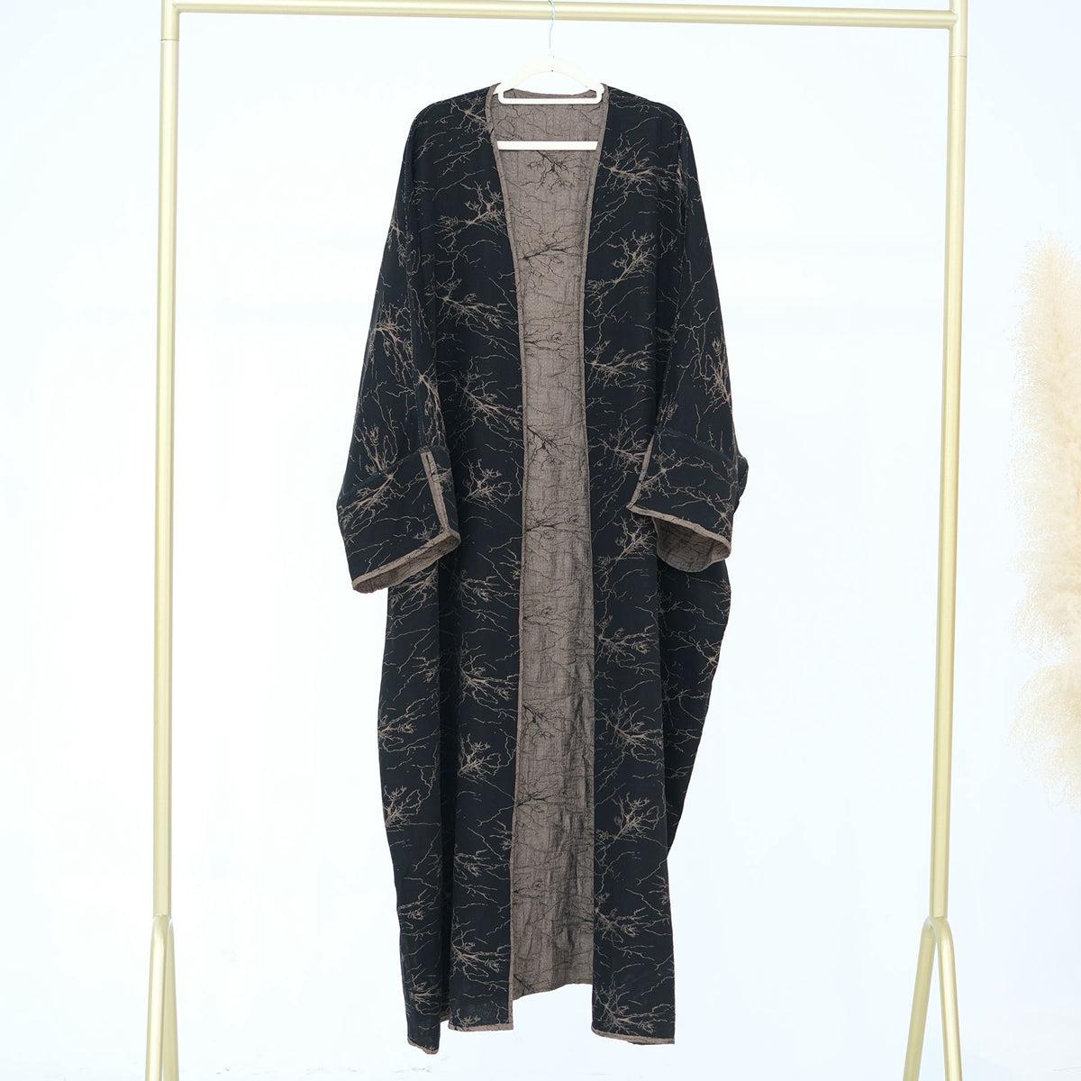 Muslim Women Reversible Double-sided Jacquard Open Abaya Dress #26B012