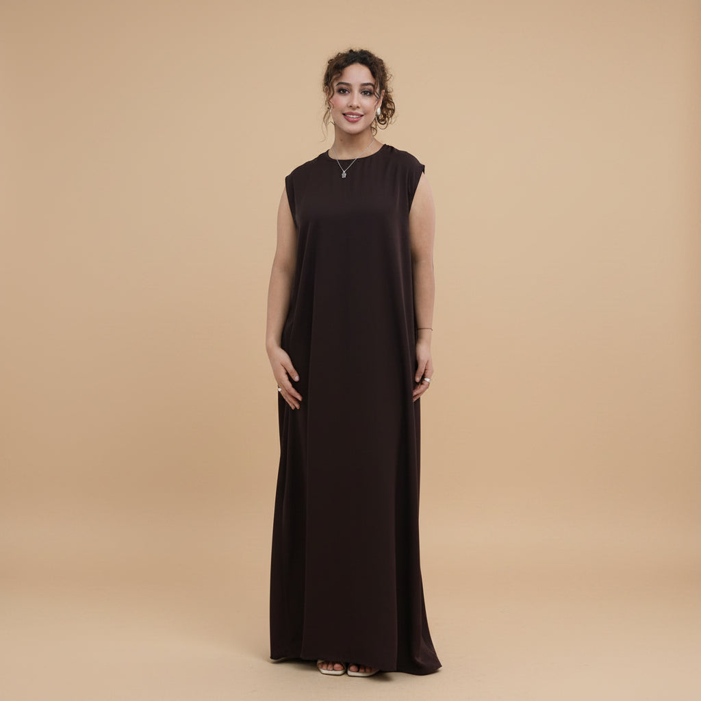 2 Pieces Set Ruffle-trimmed Open Abaya Dress - With Inner Sleevelesss Abaya Dress - #261181