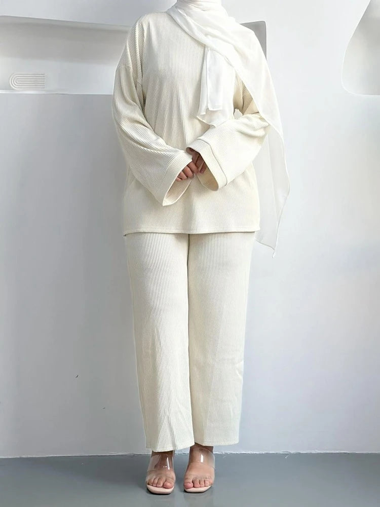 Ensemble 2 pièces haut et pantalon en velours côtelé pour femme musulmane