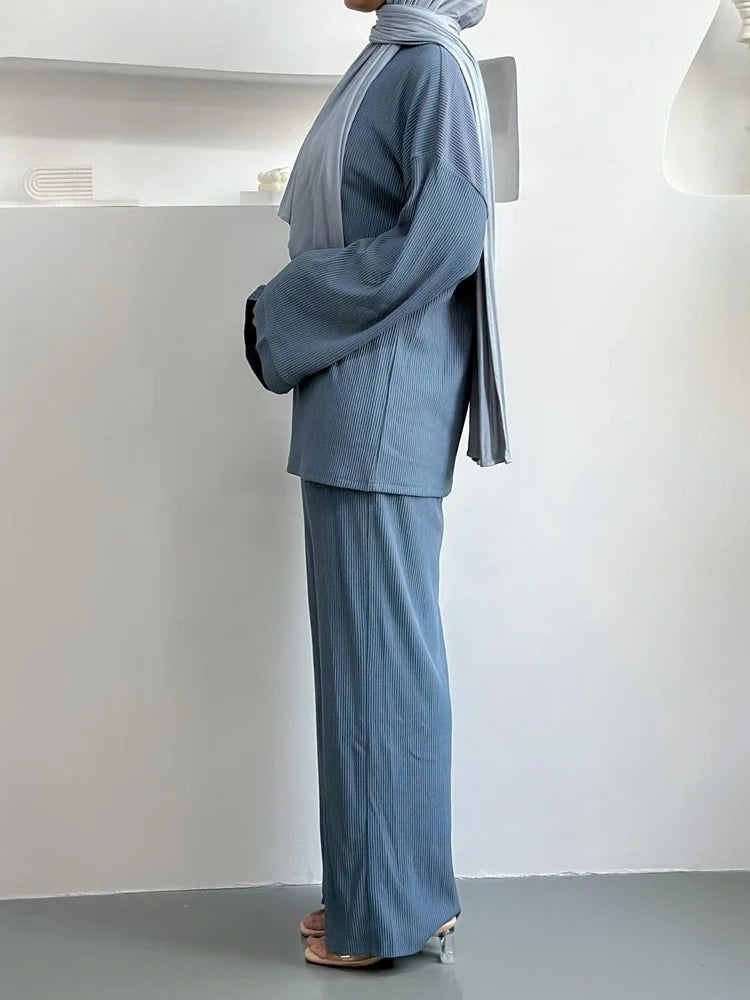 Ensemble 2 pièces haut et pantalon en velours côtelé pour femme musulmane