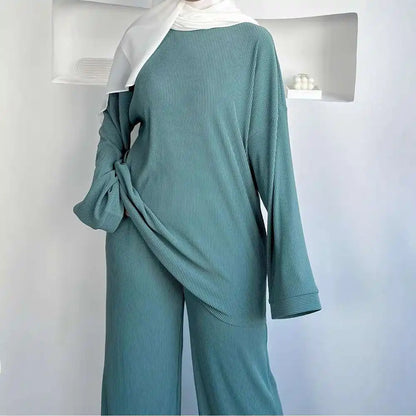 Ensemble 2 pièces haut et pantalon en velours côtelé pour femme musulmane