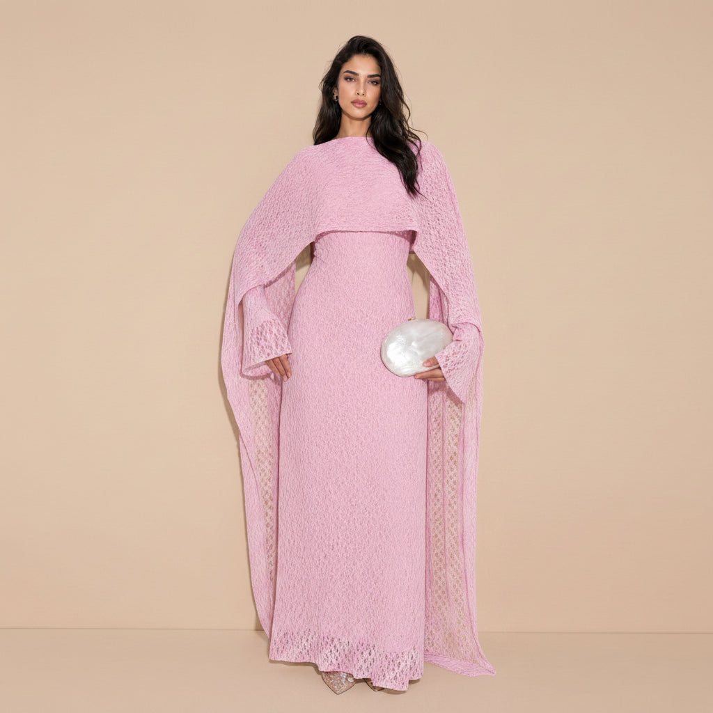 Muslim Women Openwork Abaya Dress With Cape #261379