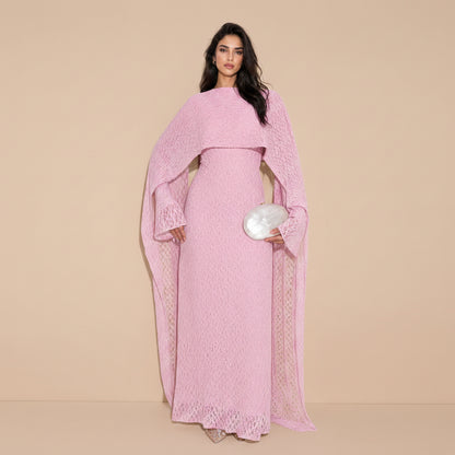 Muslim Women Openwork Abaya Dress With Cape #261379
