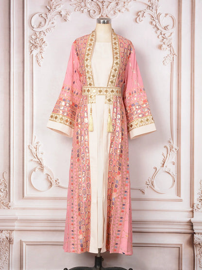 Ensemble 2 pièces Caftan Robe Caftan - Paillettes et Pompons - Avec Robe Intérieure - #25MT450