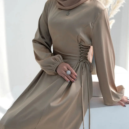 Robe Abaya en satin pour femmes musulmanes