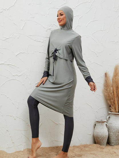 Muslim Burkini 3 Pieces Set Swimwear - Islamic Swimsuit Halal Bathing Suit - Gray - #2611068