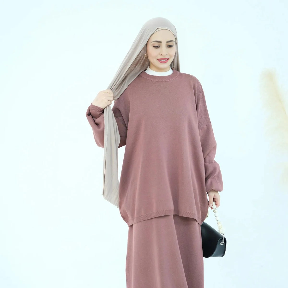 Ensemble 2 pièces hiver-automne, haut tricoté et jupe, vêtements de mode modestes