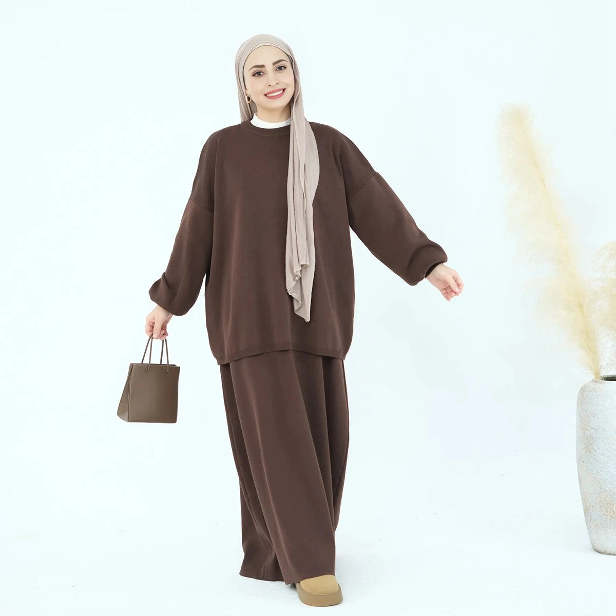 Ensemble 2 pièces hiver-automne, haut tricoté et jupe, vêtements de mode modestes