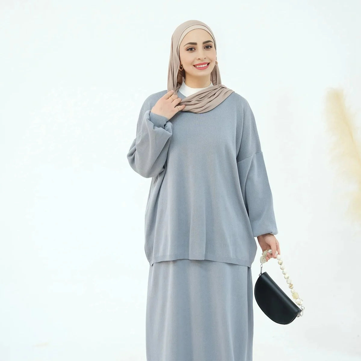 Ensemble 2 pièces hiver-automne, haut tricoté et jupe, vêtements de mode modestes