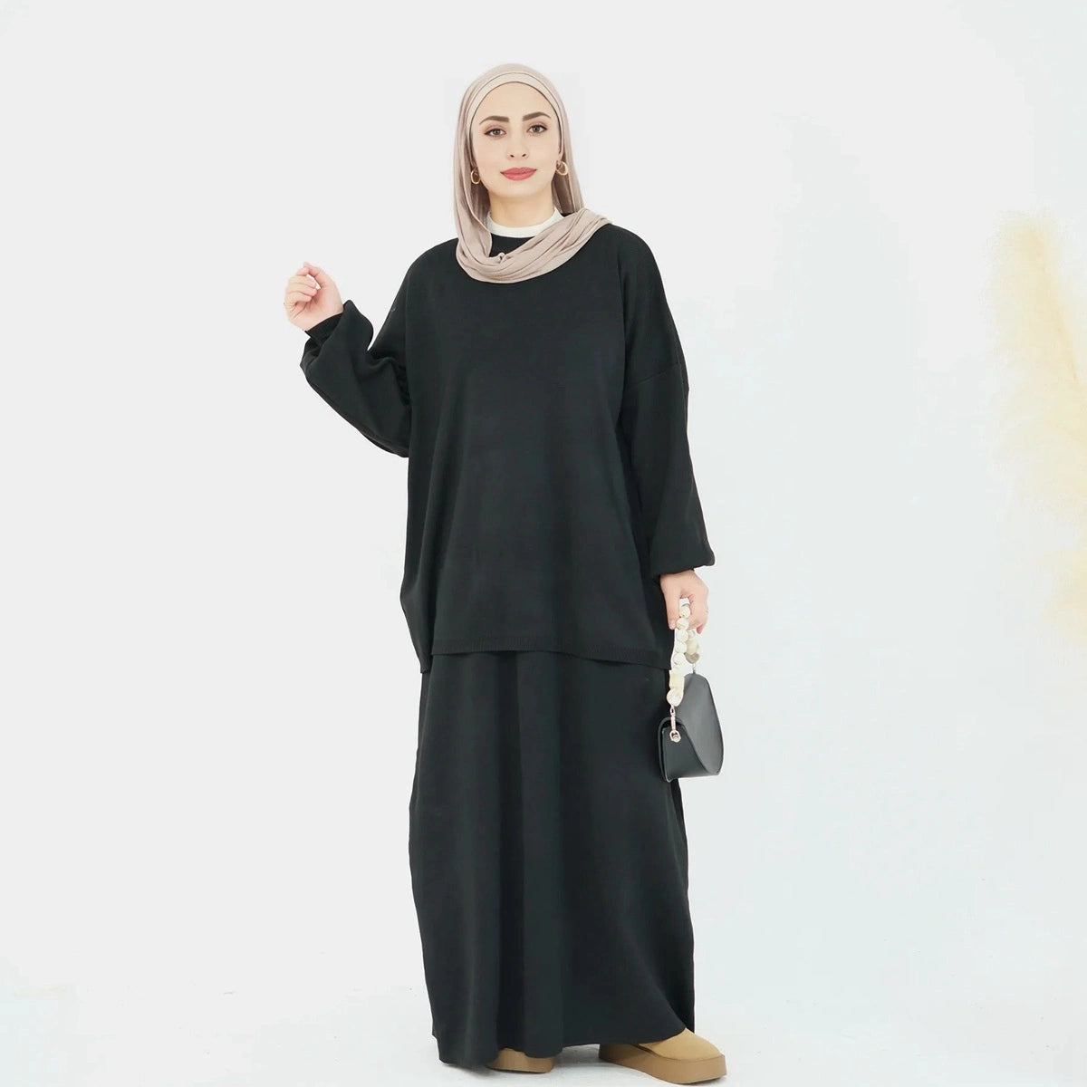 Ensemble 2 pièces hiver-automne, haut tricoté et jupe, vêtements de mode modestes