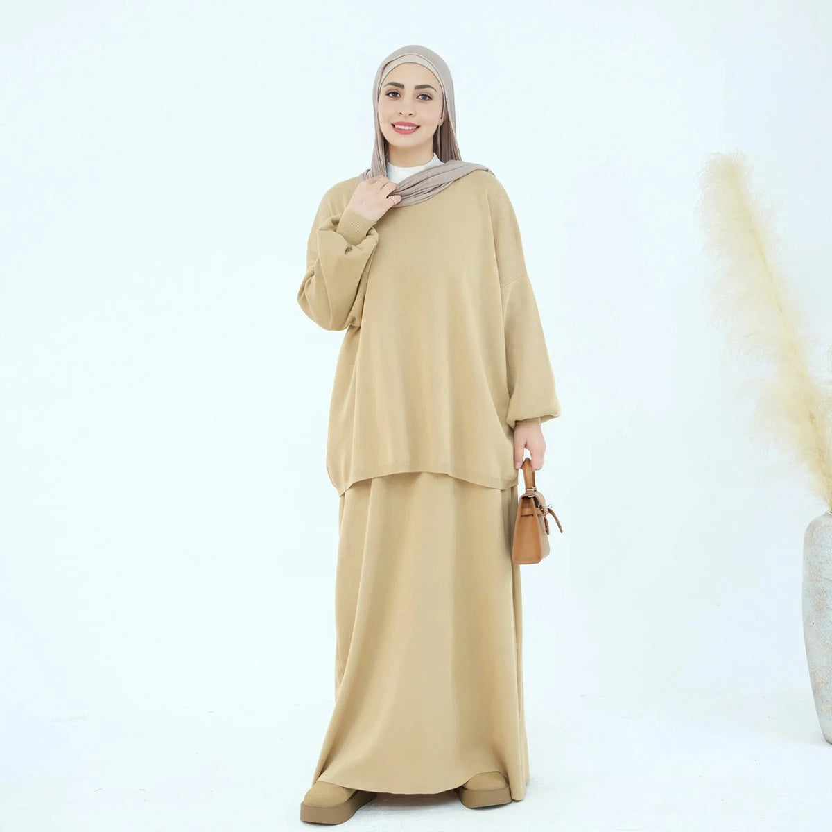 Ensemble 2 pièces hiver-automne, haut tricoté et jupe, vêtements de mode modestes
