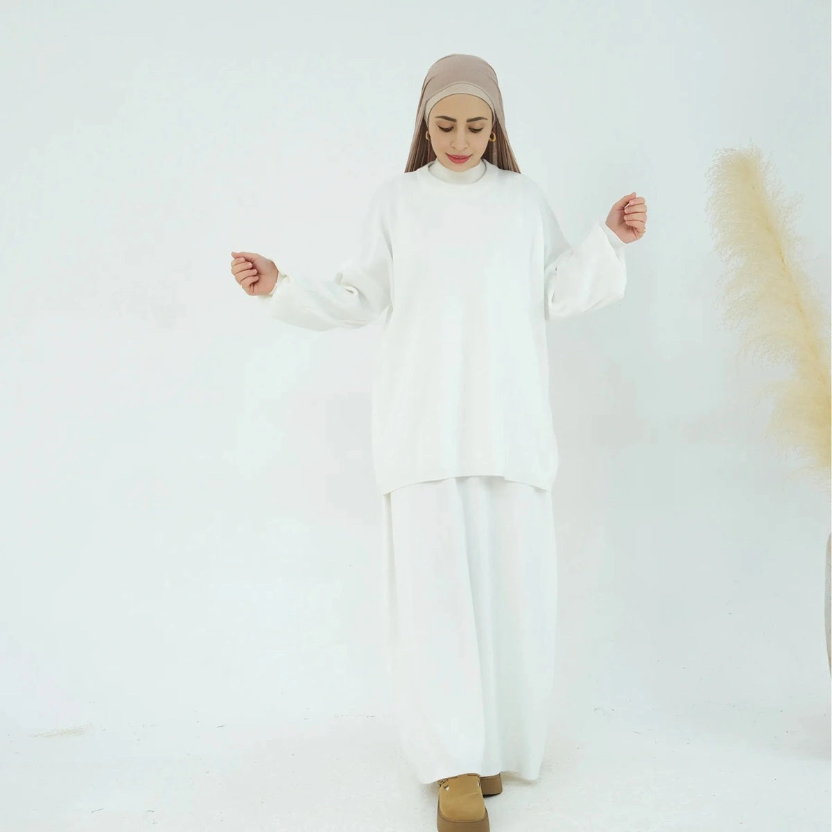 Ensemble 2 pièces hiver-automne, haut tricoté et jupe, vêtements de mode modestes