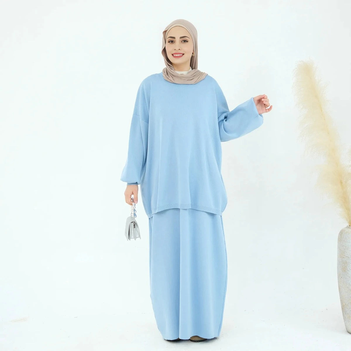 Ensemble 2 pièces hiver-automne, haut tricoté et jupe, vêtements de mode modestes