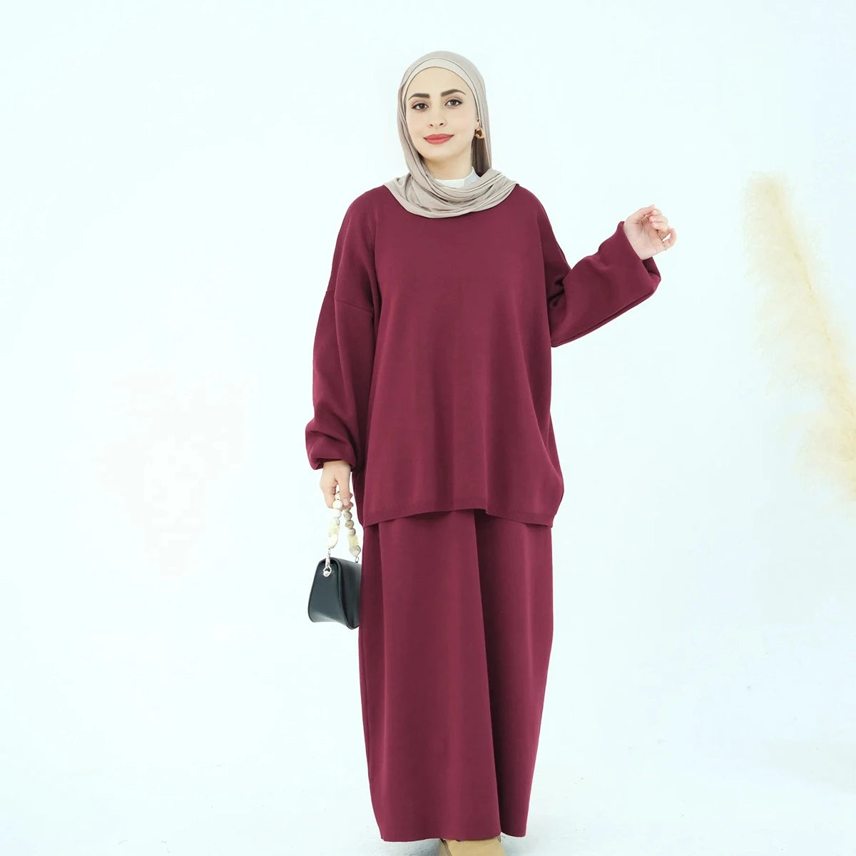 Ensemble 2 pièces hiver-automne, haut tricoté et jupe, vêtements de mode modestes