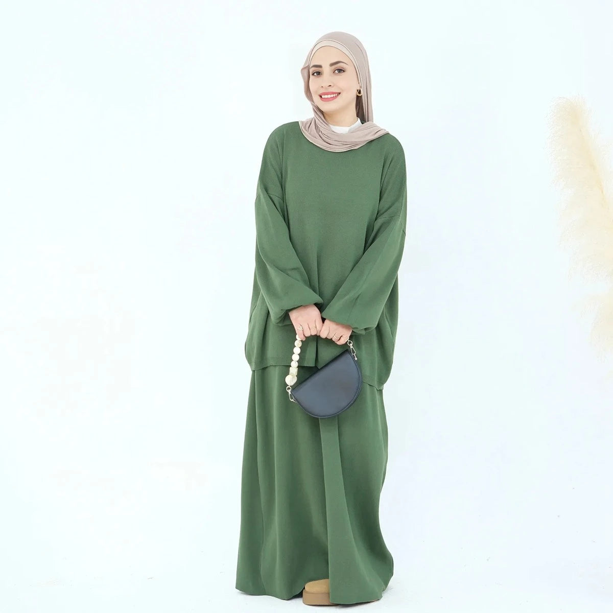 Ensemble 2 pièces hiver-automne, haut tricoté et jupe, vêtements de mode modestes